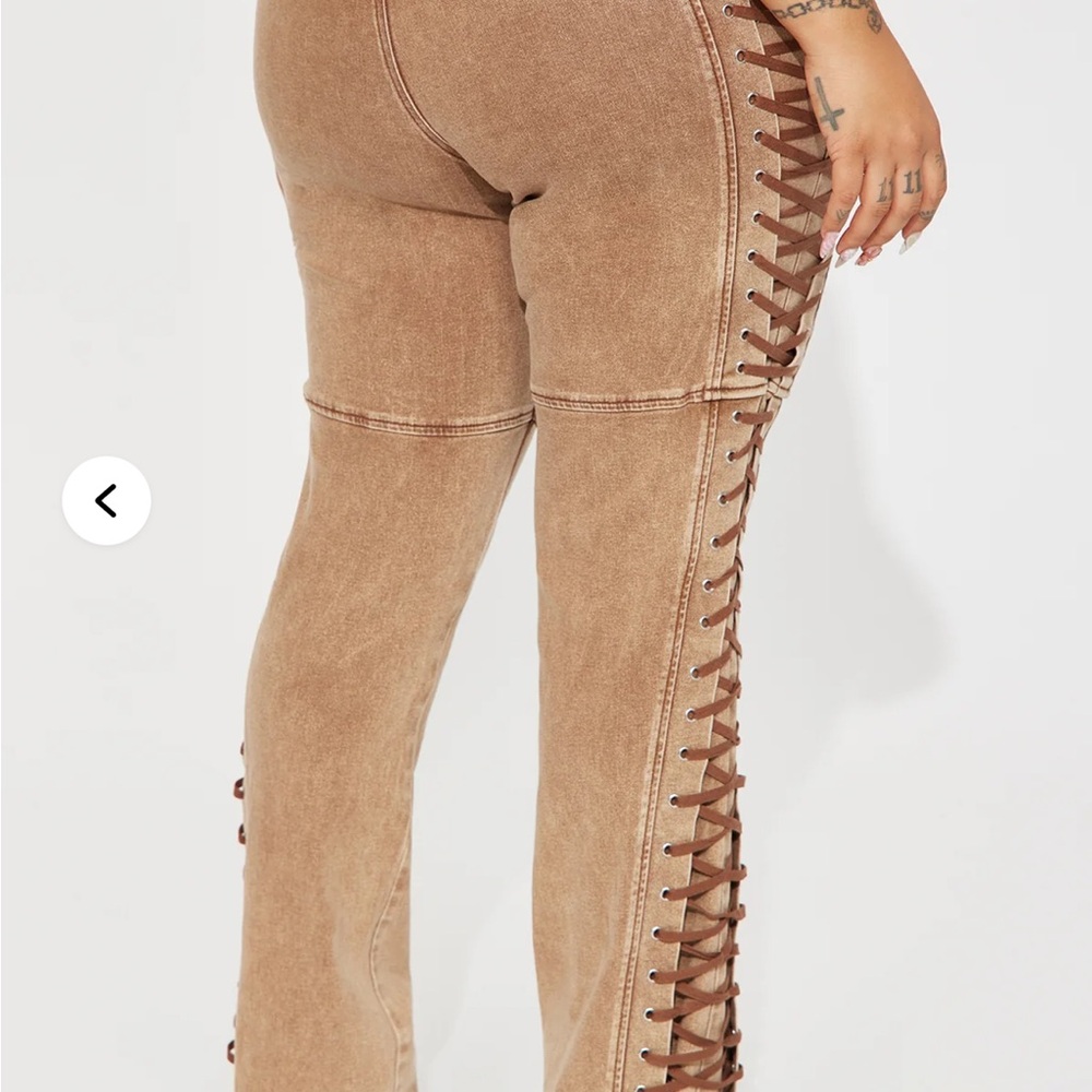 Boutique Tan Flare Pants with Lace-Up Detail - Picture 7 of 13
